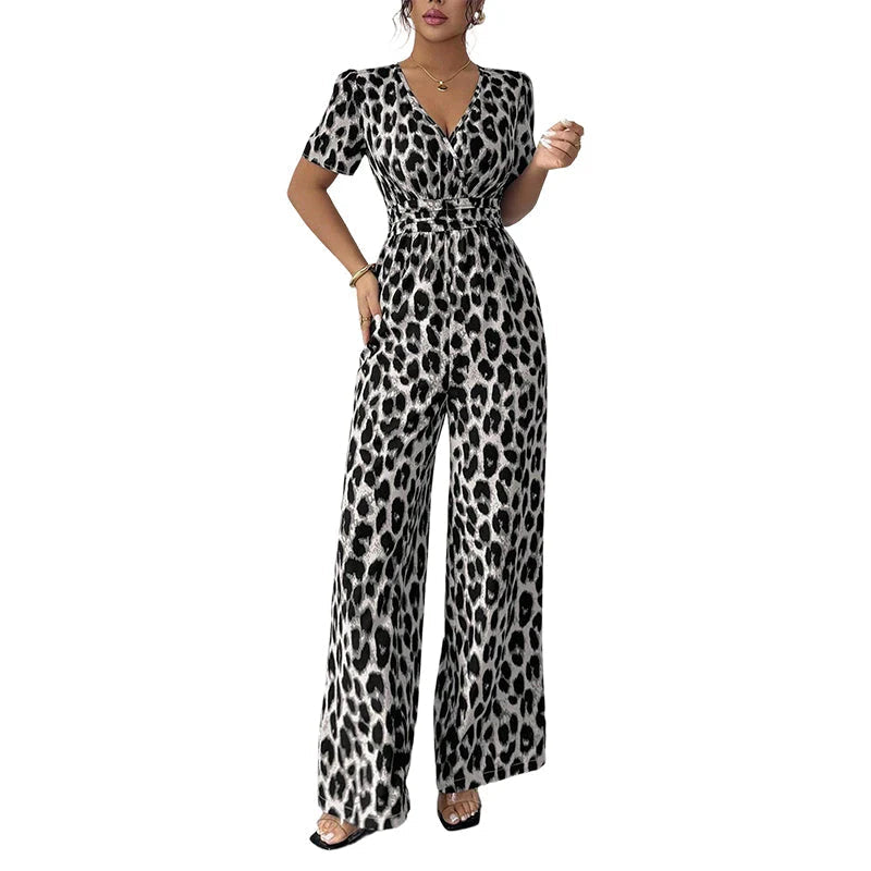 👗 Kombinezon z V-izrezom in širokimi hlačami – 3 barve, S–XL