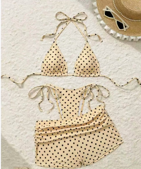 🌊3-delni pikčasti bikini komplet – s stranskimi vezicami, prilagodljiv za vse postave
