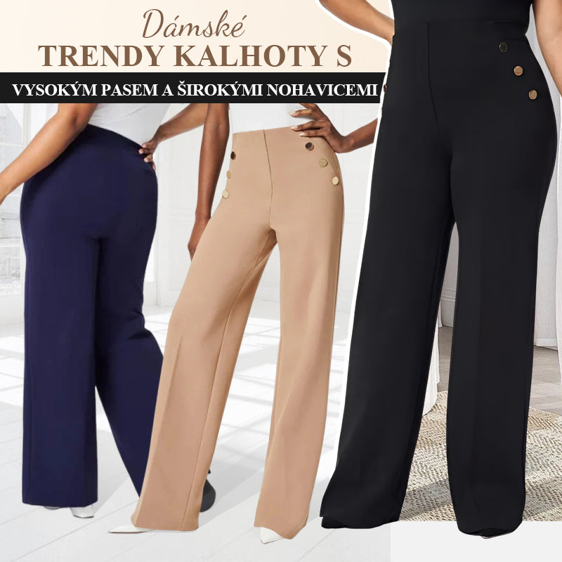 🔥 Ženske hlače velikosti Plus Size z visokim nartom in širokimi hlačnicami