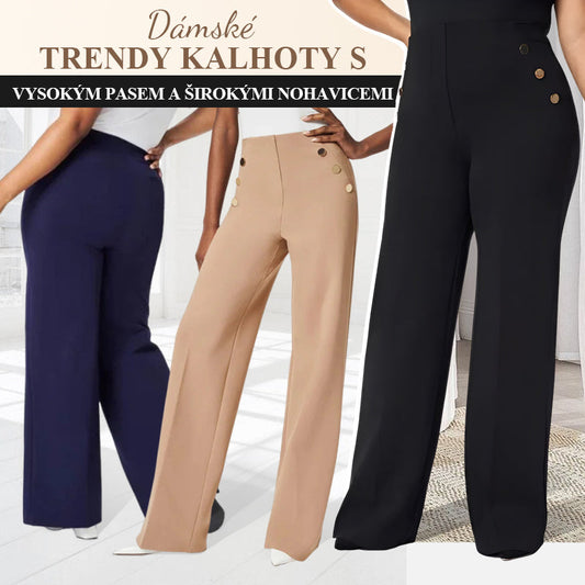 🔥 Ženske hlače velikosti Plus Size z visokim nartom in širokimi hlačnicami