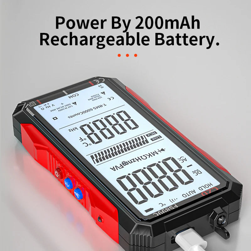 Polnilni digitalni multimeter USB – True RMS, samodejno nastavljanje območja in osvetljen LCD zaslon, CAT III 1000V