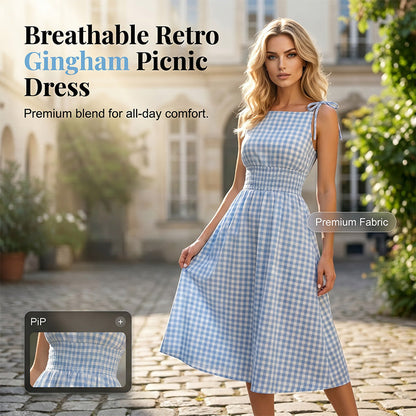 Retro maksi obleka s karirastim vzorcem – poletna eleganca