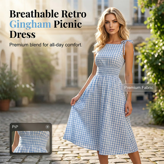 Retro maksi obleka s karirastim vzorcem – poletna eleganca