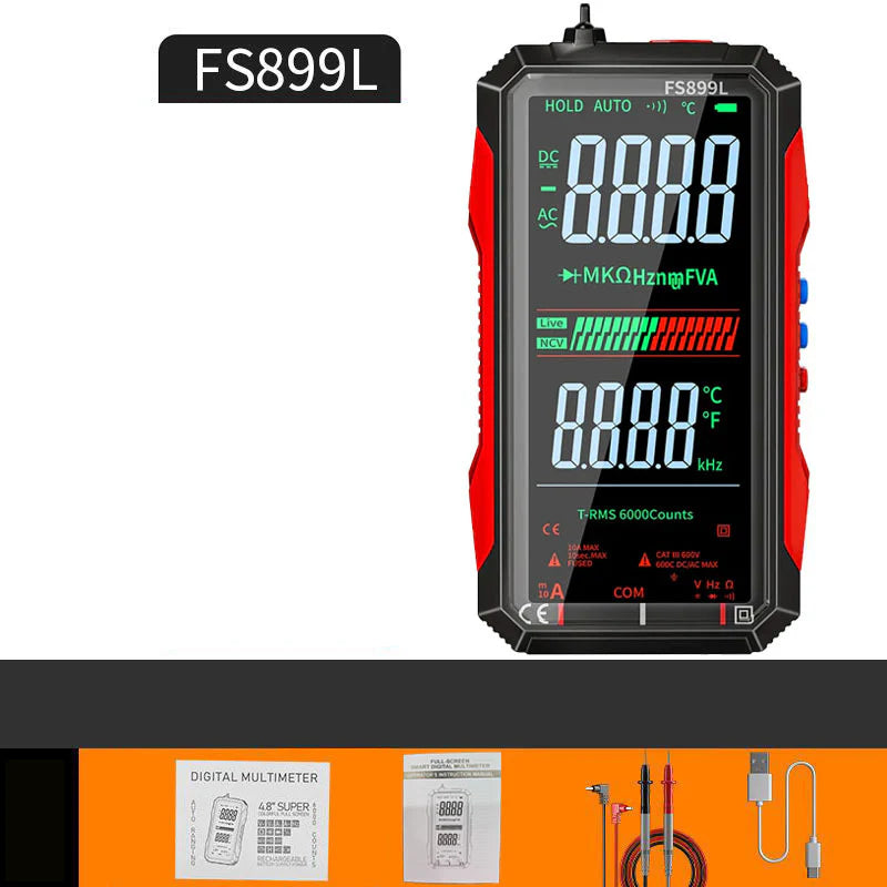 Polnilni digitalni multimeter USB – True RMS, samodejno nastavljanje območja in osvetljen LCD zaslon, CAT III 1000V
