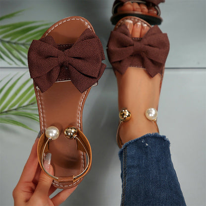 🌺 50 % popusta 💐 Elegantni sandali z biserno pentljo in paščkom za gleženj