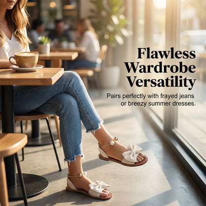 🌺 50 % popusta 💐 Elegantni sandali z biserno pentljo in paščkom za gleženj