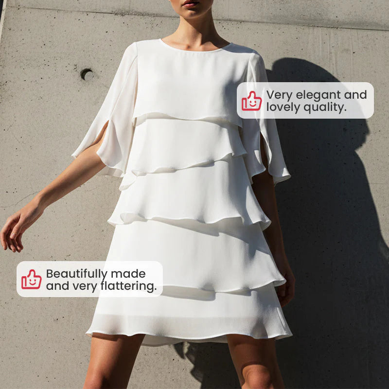😜40% popust🌸 Elegantna večplastna obleka z okroglim izrezom - udobna in vsestranska, popolna za vsakodnevno nošenje!