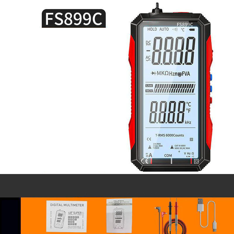 Polnilni digitalni multimeter USB – True RMS, samodejno nastavljanje območja in osvetljen LCD zaslon, CAT III 1000V