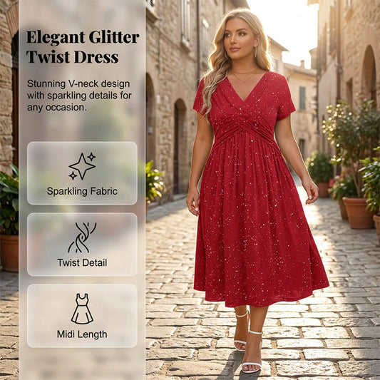 👗 Elegantna obleka za ženske z V-izrezom in zasukanim detajlom spredaj ✨