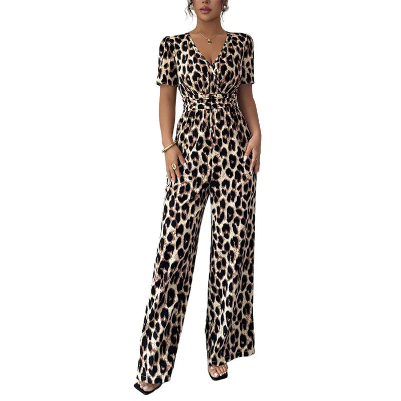 👗 Kombinezon z V-izrezom in širokimi hlačami – 3 barve, S–XL