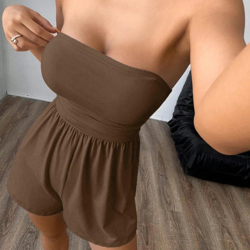 Elegantni obtiahnuty overal brez naramnic – ženski bodycon kombinezon