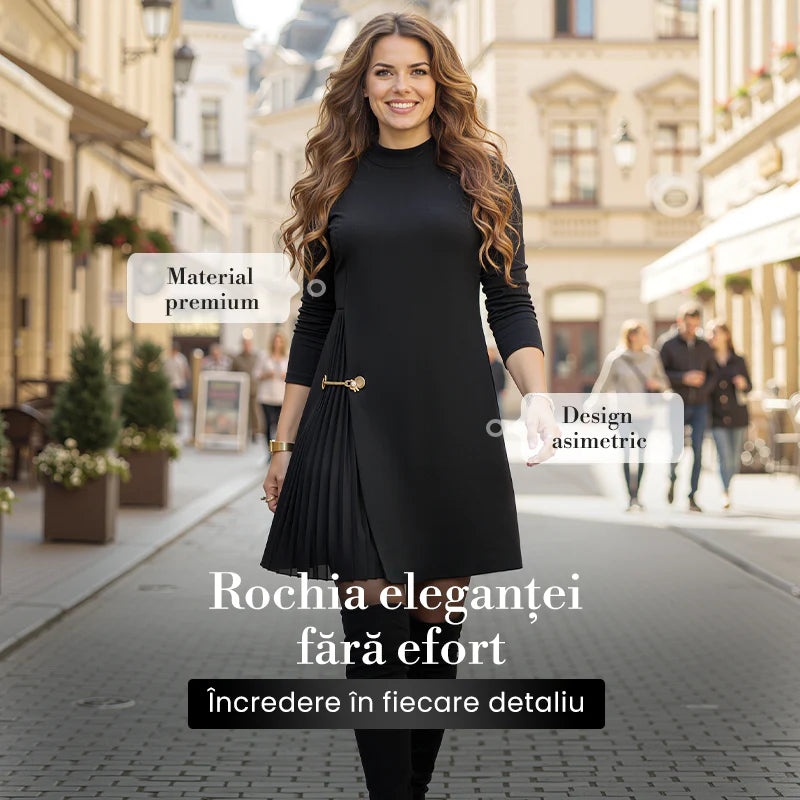 Elegantna obleka z dolgimi rokavi in naborki – 60 % popust