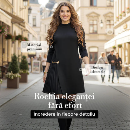 Elegantna obleka z dolgimi rokavi in naborki – 60 % popust
