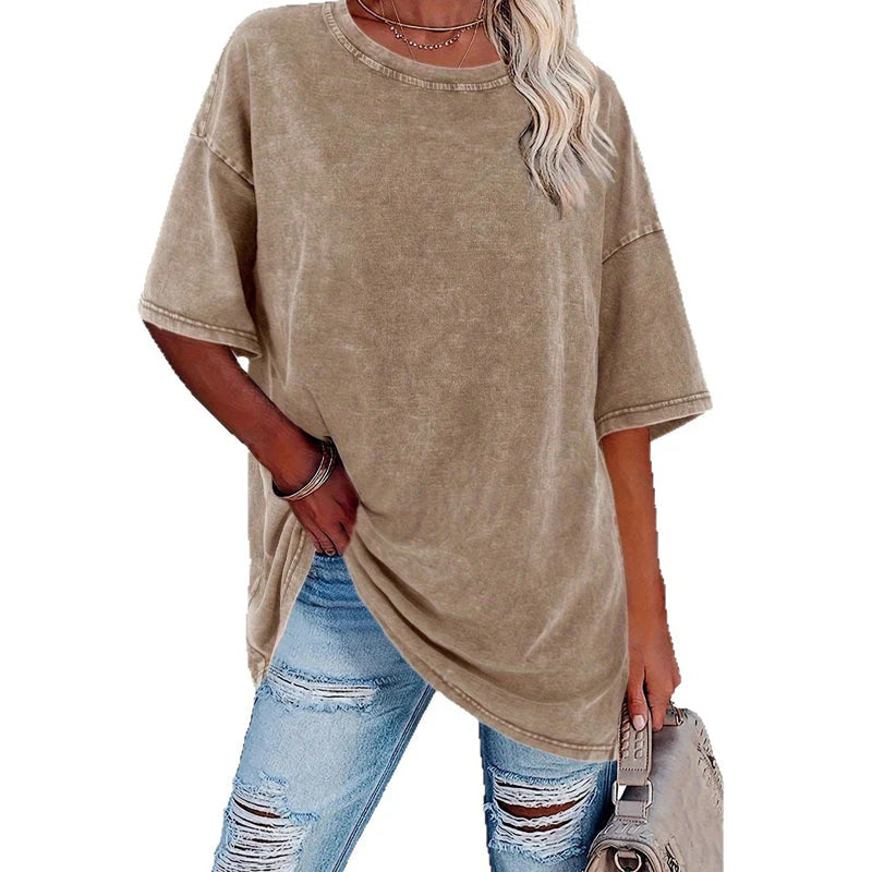 👕 Ženska vintage oversized majica z efektom pranja – udobna in stilska