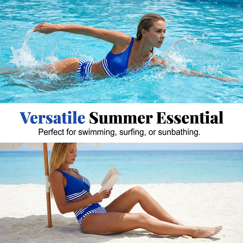 Dvodelni bikini komplet z barvnimi bloki in črtami