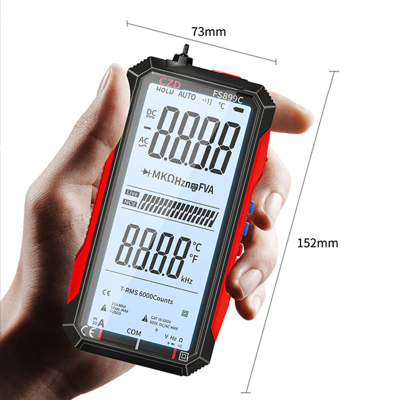Polnilni digitalni multimeter USB – True RMS, samodejno nastavljanje območja in osvetljen LCD zaslon, CAT III 1000V