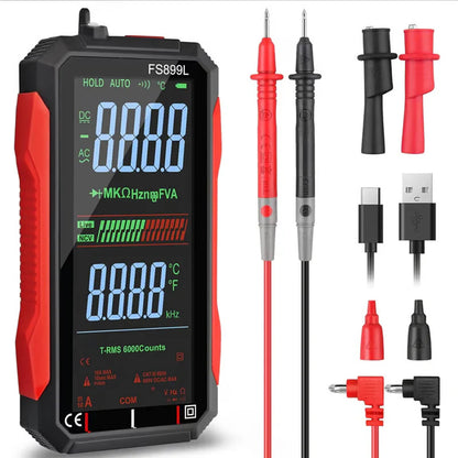 Polnilni digitalni multimeter USB – True RMS, samodejno nastavljanje območja in osvetljen LCD zaslon, CAT III 1000V