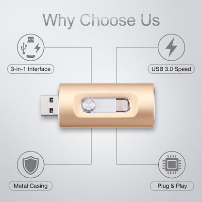 🌞Novo, 50 % popusta za omejen čas! 📱Univerzalni USB ključek 3 v 1 - združljiv z iPhoneom, Androidom in računalnikom - USB 3.0 ultra visoka hitrost
