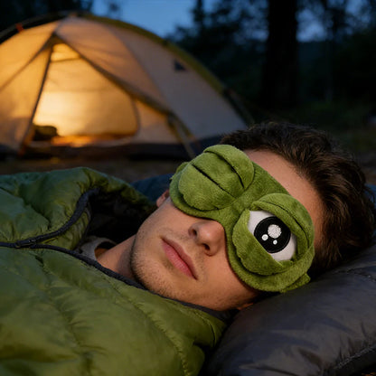 🐸 Smešna 3D maska za spanje – mehka žabja oblika z gibljivimi vekami