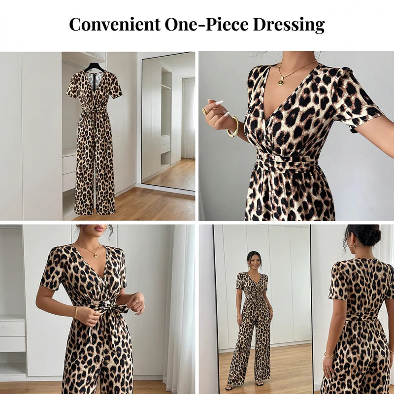 👗 Kombinezon z V-izrezom in širokimi hlačami – 3 barve, S–XL