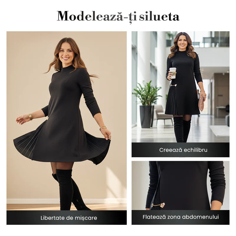 Elegantna obleka z dolgimi rokavi in naborki – 60 % popust