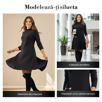 Elegantna obleka z dolgimi rokavi in naborki – 60 % popust