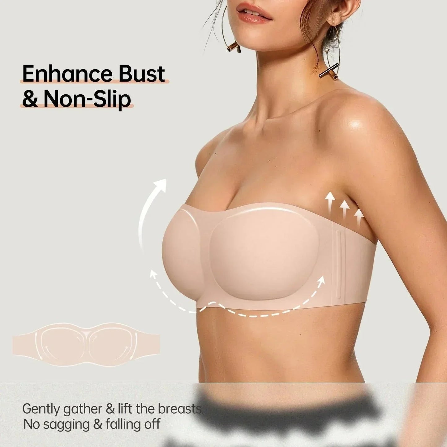 Dámska podprsenka bez ramienok – Push-up Bandeau | Protišmyková, Bezkosticová, Bezšvová【🔥1+1 zadarmo】