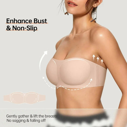 Dámska podprsenka bez ramienok – Push-up Bandeau | Protišmyková, Bezkosticová, Bezšvová【🔥1+1 zadarmo】