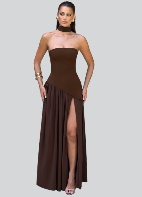 Dli obleka z odkritimi rameni in visokim razporkom | Elegantna večerna obleka ✨