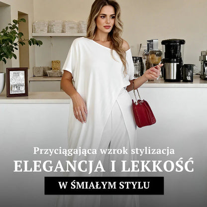 Enobarvni komplet top z golimi rameni in hlače