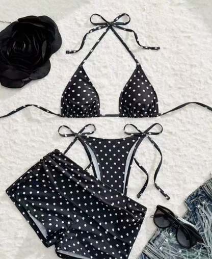 🌊3-delni pikčasti bikini komplet – s stranskimi vezicami, prilagodljiv za vse postave