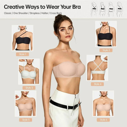 Dámska podprsenka bez ramienok – Push-up Bandeau | Protišmyková, Bezkosticová, Bezšvová【🔥1+1 zadarmo】