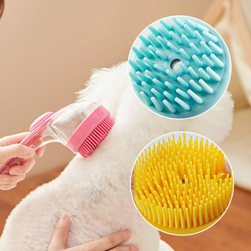 Krtača za kopanje hišnih ljubljenčkov z dozatorjem za šampon – Dolg ročaj, mehka in učinkovita 🐾🛁