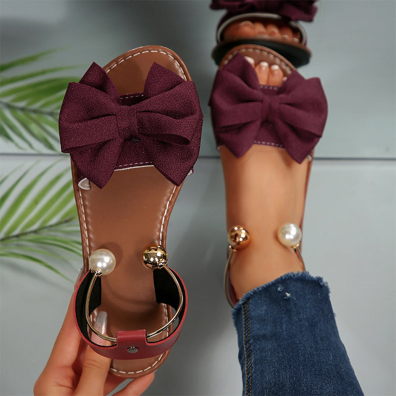 🌺 50 % popusta 💐 Elegantni sandali z biserno pentljo in paščkom za gleženj
