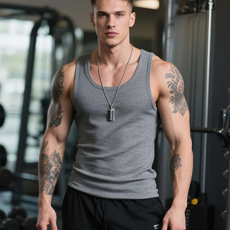 Moški bombažni fitnes top brez rokavov