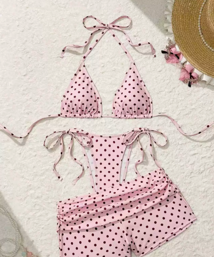 🌊3-delni pikčasti bikini komplet – s stranskimi vezicami, prilagodljiv za vse postave