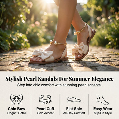 🌺 50 % popusta 💐 Elegantni sandali z biserno pentljo in paščkom za gleženj