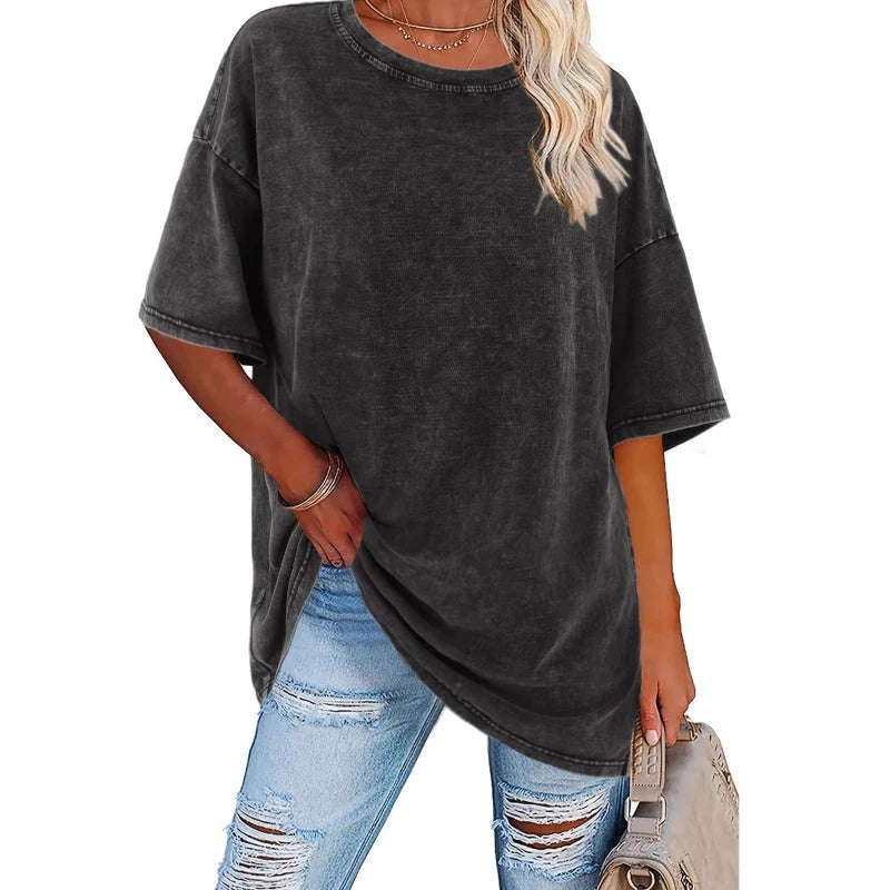 👕 Ženska vintage oversized majica z efektom pranja – udobna in stilska