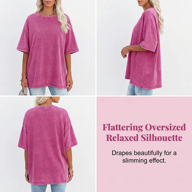 👕 Ženska vintage oversized majica z efektom pranja – udobna in stilska