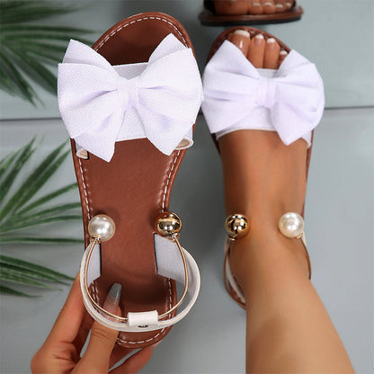 🌺 50 % popusta 💐 Elegantni sandali z biserno pentljo in paščkom za gleženj