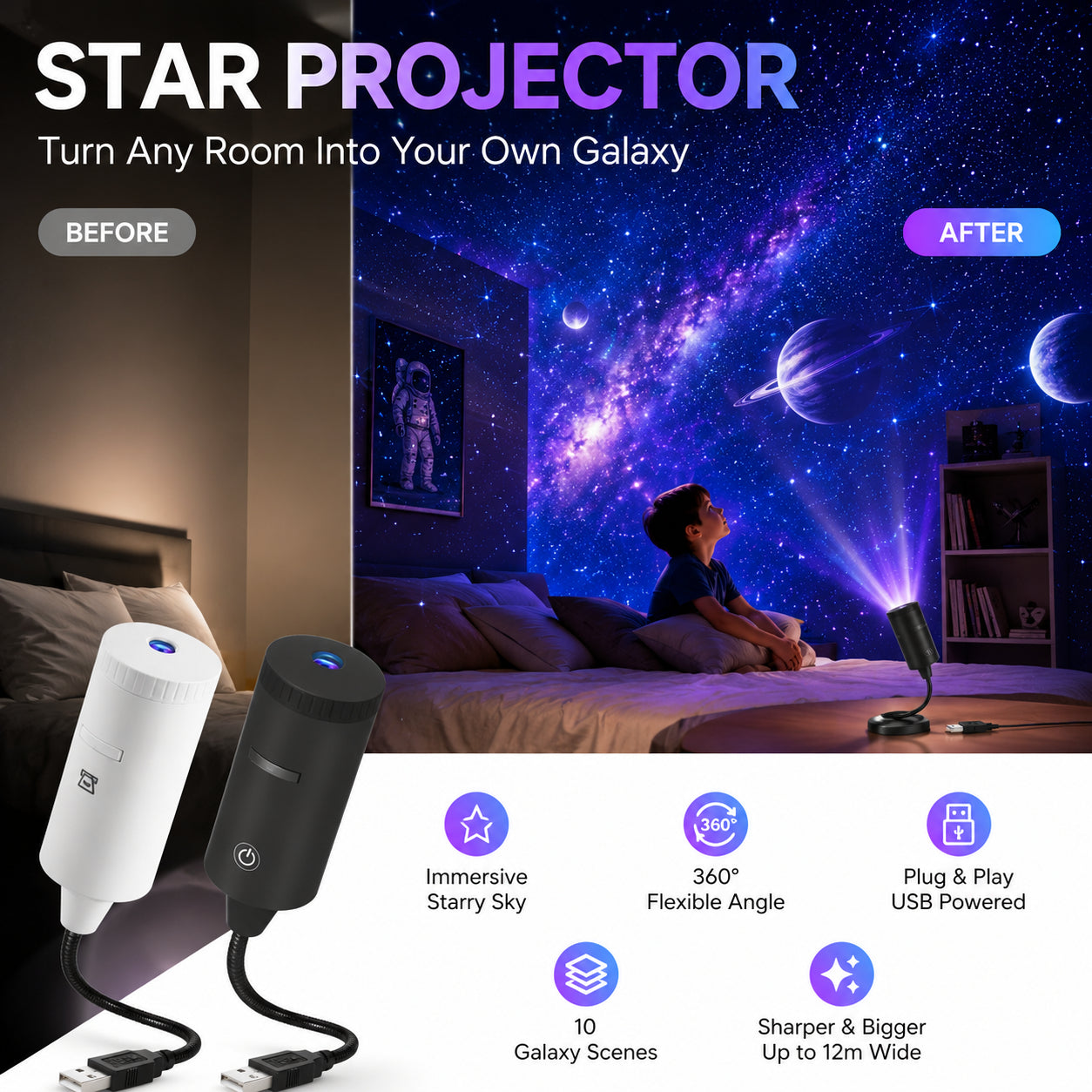 HD Zvezdni Projektor – Priključi in Poženi