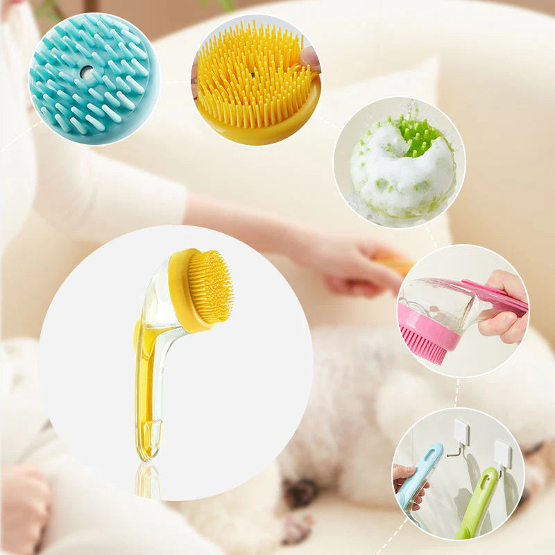 Krtača za kopanje hišnih ljubljenčkov z dozatorjem za šampon – Dolg ročaj, mehka in učinkovita 🐾🛁