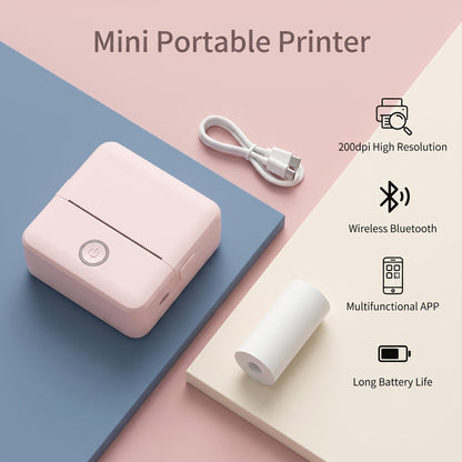 Mini prenosni tiskalnik – Bluetooth, barvni, 200dpi | Roza & Bela📅