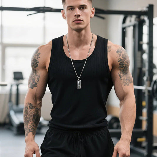 Moški bombažni fitnes top brez rokavov
