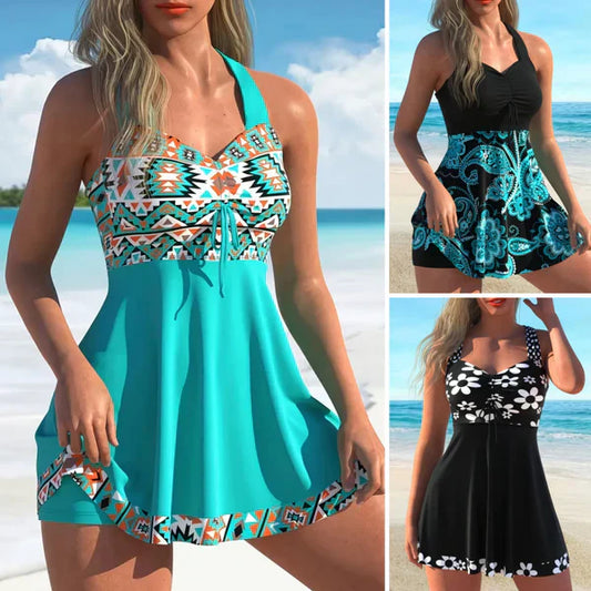 ✨👙 Ženske vzorčaste kopalke brez naramnic z vgrajenimi kratkimi hlačami – velikosti S–4XL